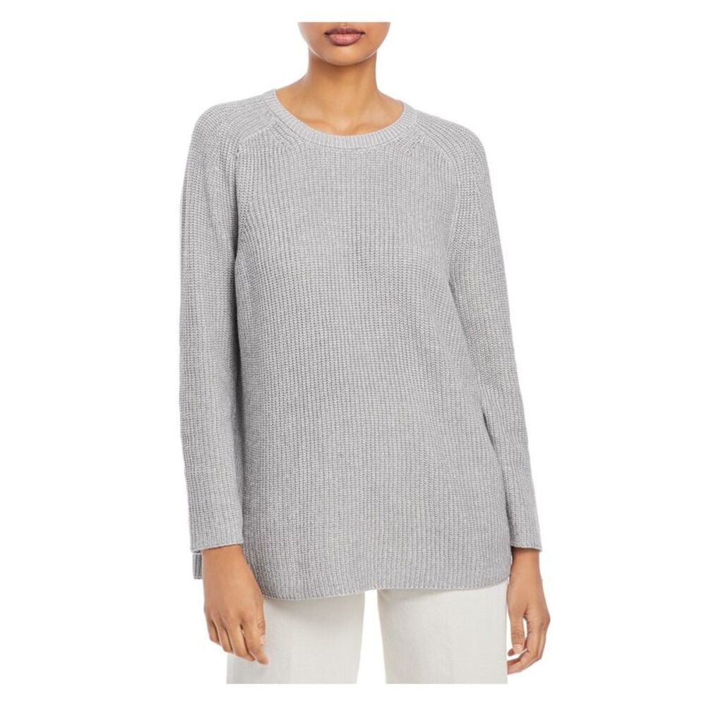 EILEEN FISHER Womens Gray Stretch Crew Neck Sweater L